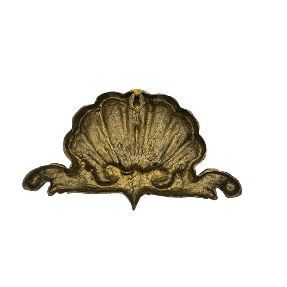 Vintage Scalloped Shell Brass Baroque Wall Plaque Embellishment Medallion - Picture 5 of 6